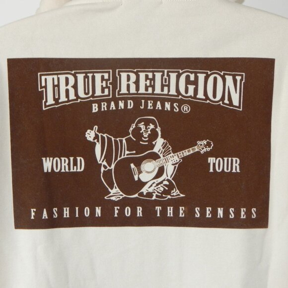 True Religion Men’s Solid SRS Full Zip Fleece Hoodie Jacket Light Beige LRG NWT - Picture 3 of 9